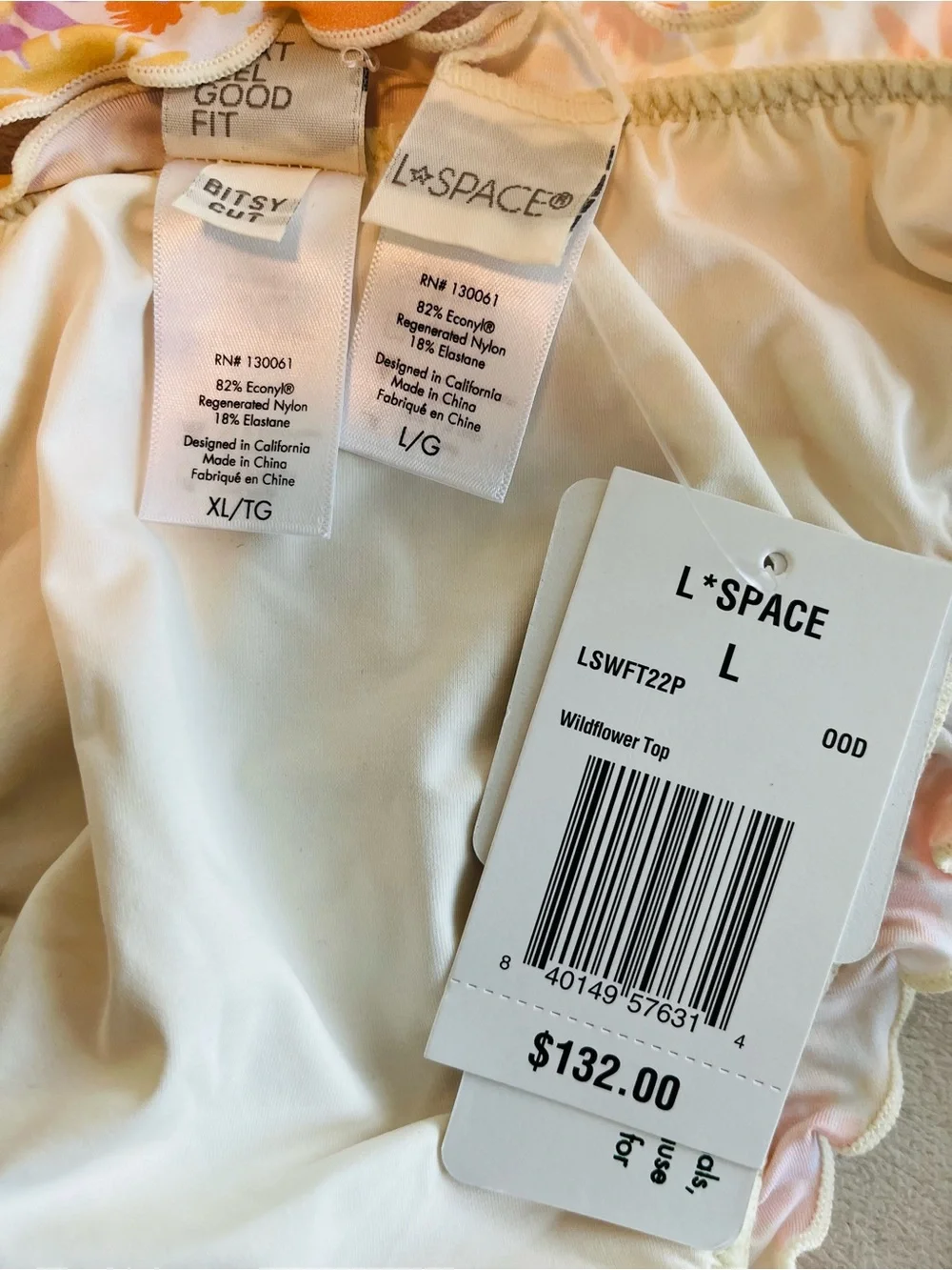 L*Space Bikini Set Wildflower Rashguard Top & Roger Bitsy Bottom Large/XL Floral